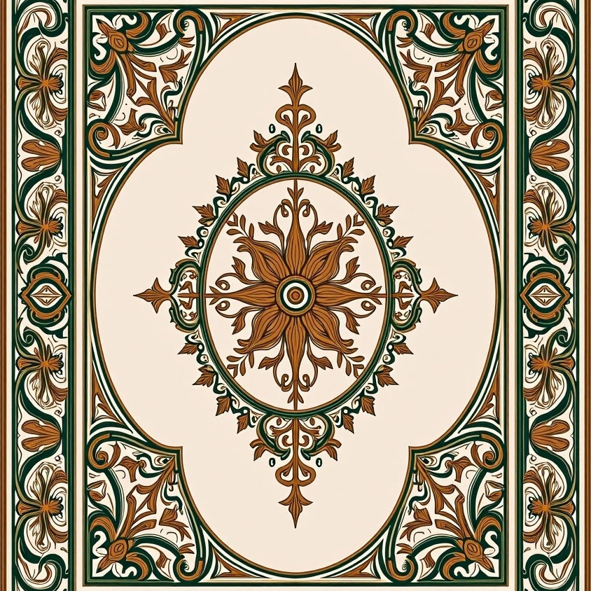 Floral Medallion Border with Timeless European Elegance (Beige) - ODIKA