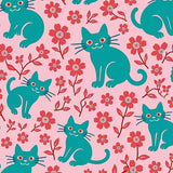Whimsical Playful Kittens Silhouettes with Abstract Floral Accents(Pink)