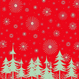 Festive Pine Grove Illustration with Dotted Starbursts(Red)