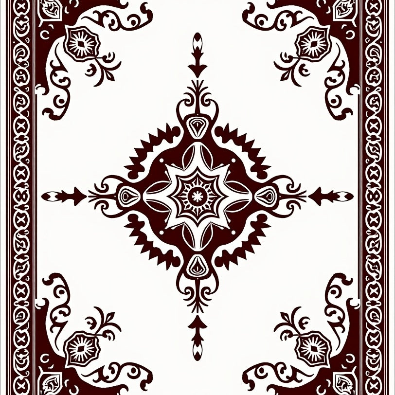 Vintage Medallion Ornate Central Motif with Intricate Border Design (Brown) - ODIKA