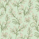 Ornate Boho Garden Vine Motif with Stylized Blooms (Green) - ODIKA