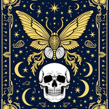 Astrological Skull Collage with Moth Wings and Celestial Embellishments(Gold)