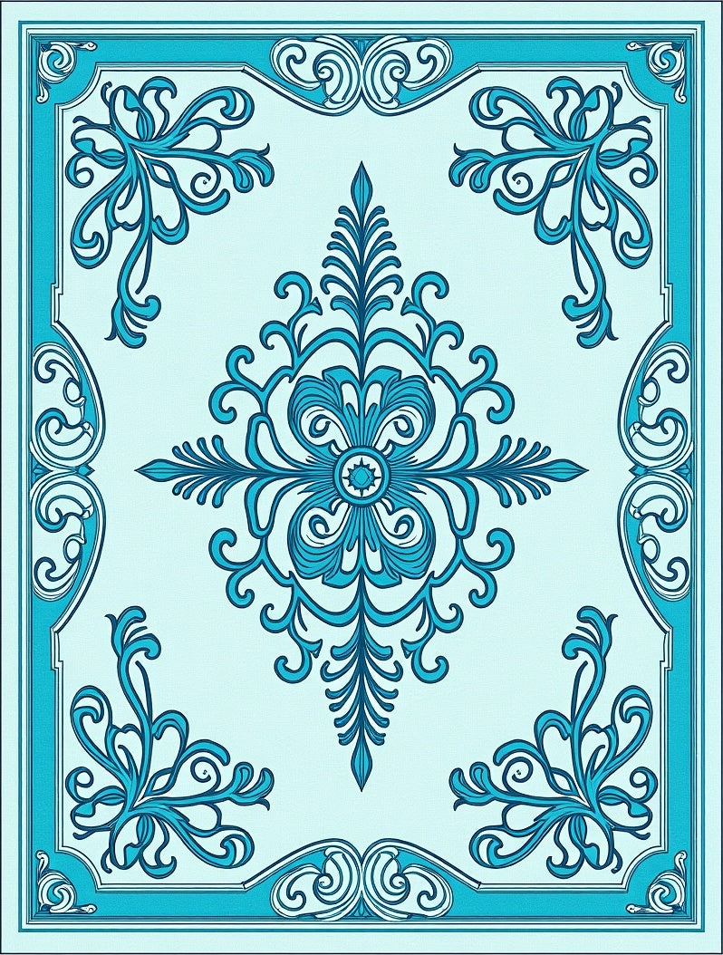 Vintage Damask Flourish with Ornamental Filigree Details (Light Blue) - ODIKA
