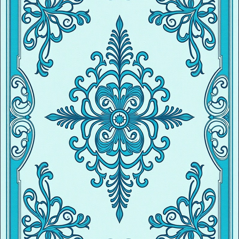 Vintage Damask Flourish with Ornamental Filigree Details (Light Blue) - ODIKA