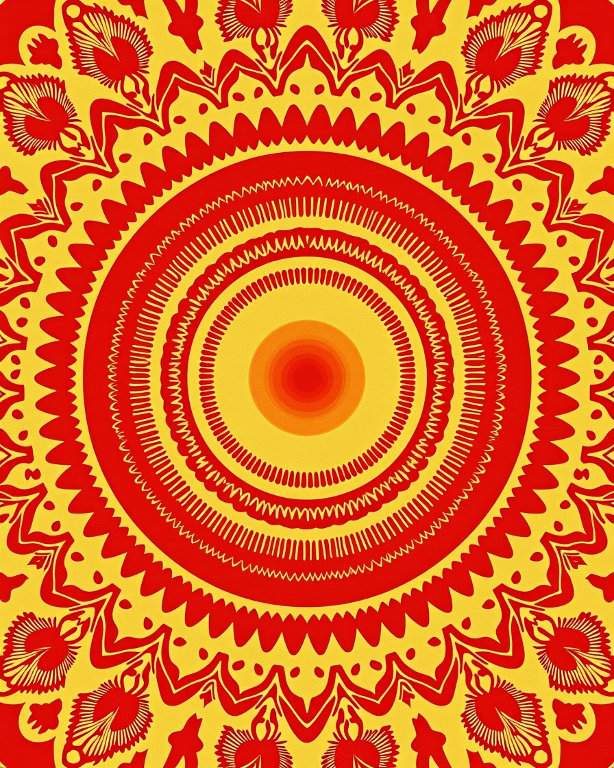 Vibrant Sunrise Medallion Swirl Tangerine Radial (Red) - ODIKA