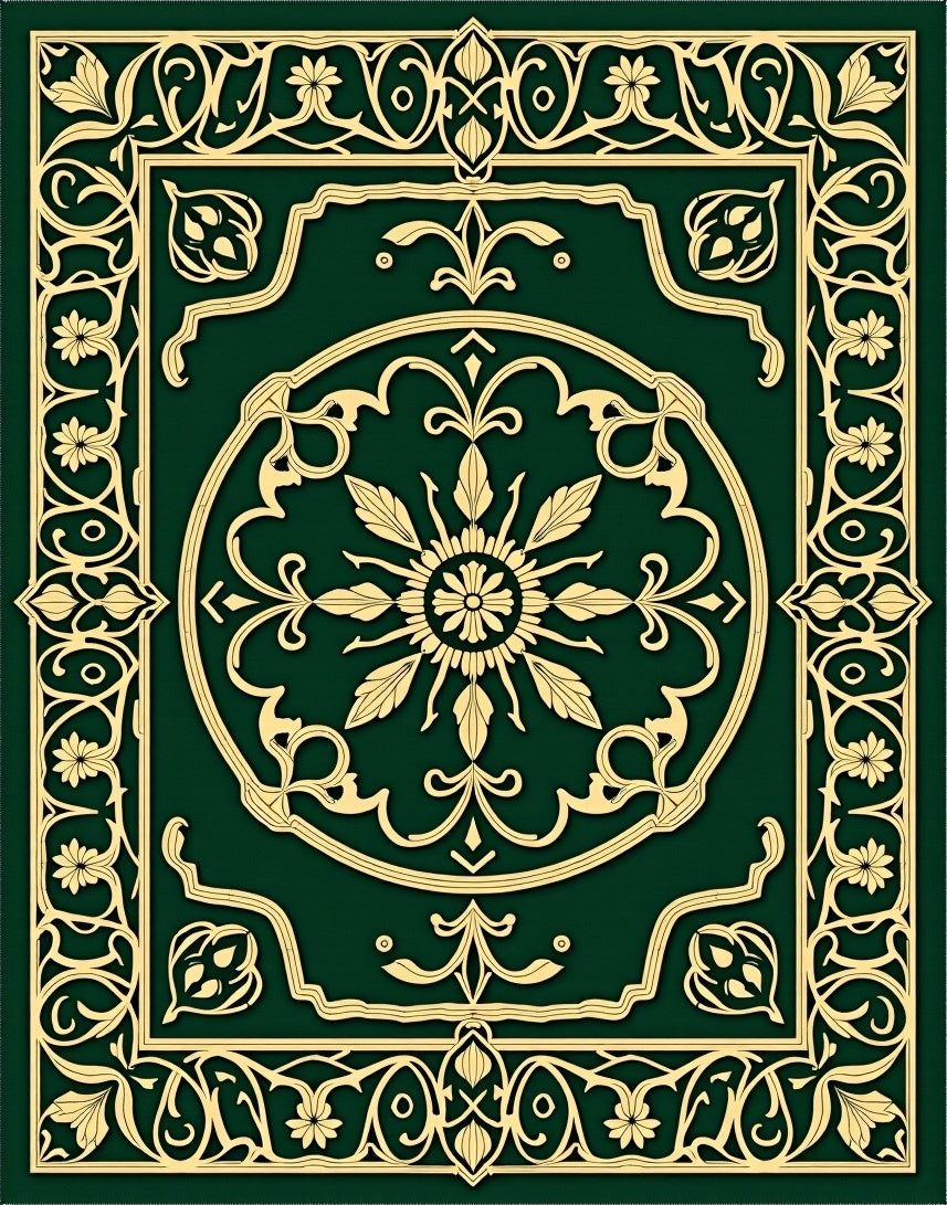Interlocking Latticework Medallion Design with Botanical Motifs (Green) - ODIKA