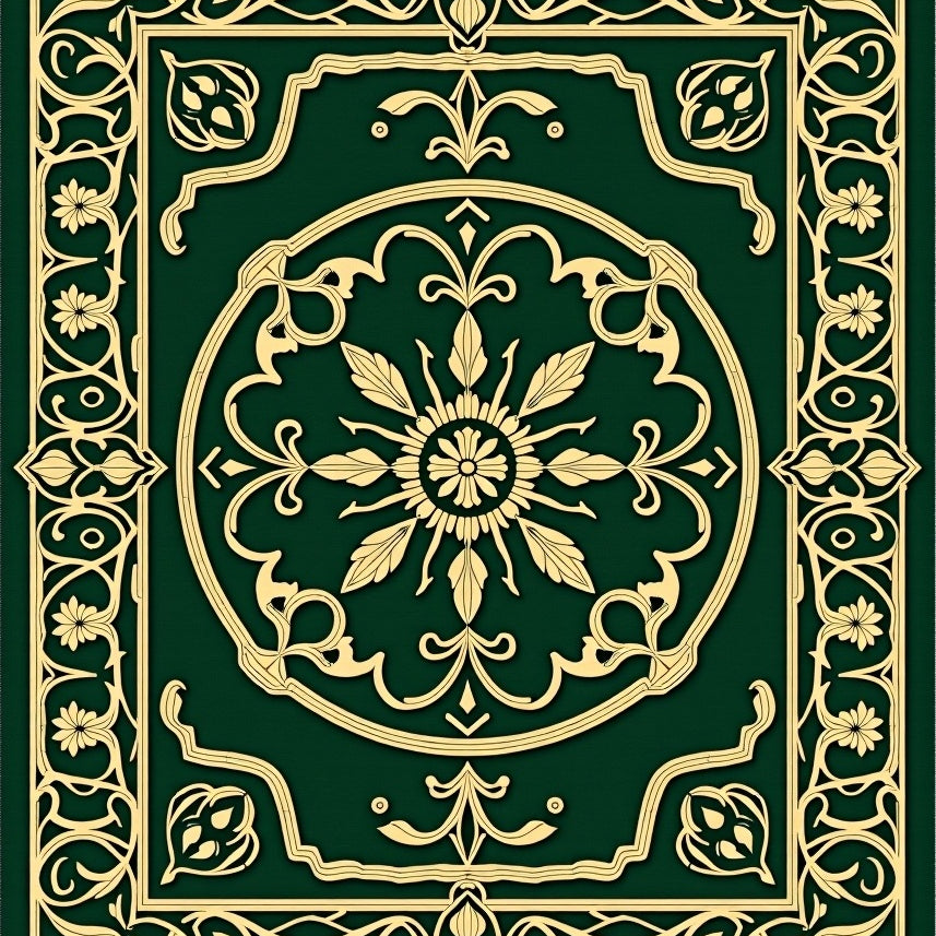 Interlocking Latticework Medallion Design with Botanical Motifs (Green) - ODIKA