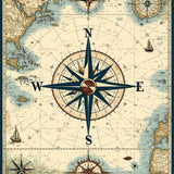 Maritime Explorer Half Round Rug Artistic Compass Navigation Carpet Decor(Blue)