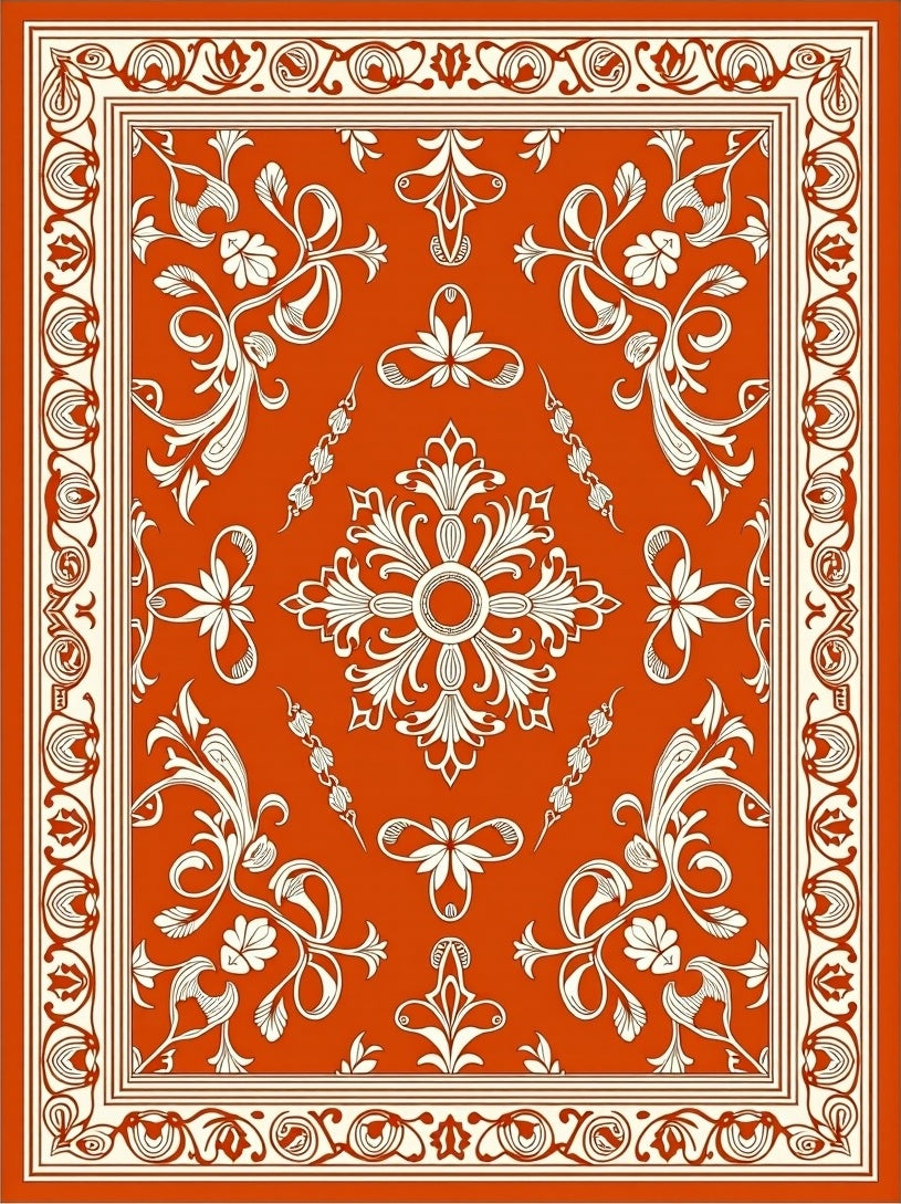 Traditional Damask with Ornamental Border and Classic Details (Orange) - ODIKA