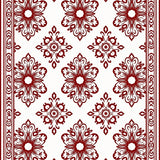 Ornamental Damask Medley with Swirling Leaf and Floral(Red)