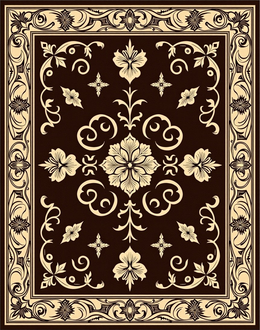 Elegant Damask Swirl Jacquard Traditional Ornate Sophisticated (Brown) - ODIKA
