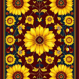 Sunburst Floral Medallion Burgundy Garden Area Rug Waterproof Patio Deck(Yellow)