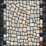 Zen Stone Mosaic Area with Cobblestone Inspired Boho Geometric Motifs(Beige)
