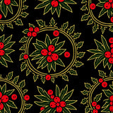 Festive Holly Wreath Motif with Intertwined Berries and Leaves(Red)