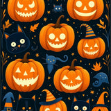 Spooky Porch Halloween Rug Featuring Pumpkin Gnomes and Cat Silhouettes(Orange)
