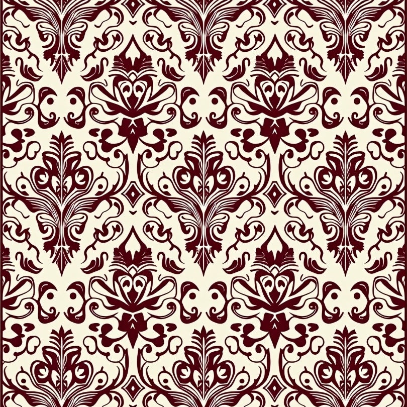 Vintage Damask Scrollwork with Elegant Flourishes (Ivory) - ODIKA