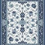 Chic Area Rug with Vibrant Grey and Blue Floral Damask Motif(White)