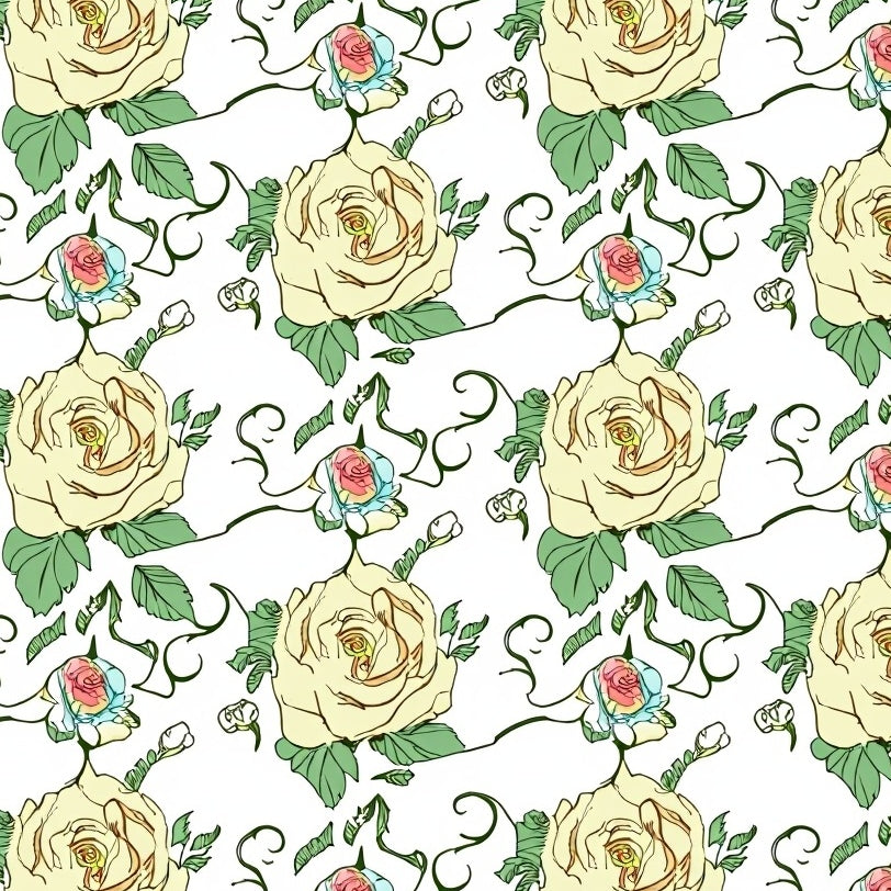 Vintage Rose Trellis with Decorative Vine Scrollwork Design (Cream) - ODIKA