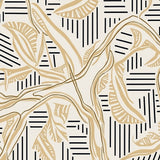 Abstract Angular Network with Black Stripes and Leaf Shapes(Beige)