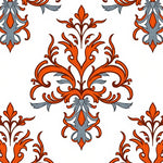 Distressed Damask Scroll with Weathered Finish Effects (Orange) - ODIKA