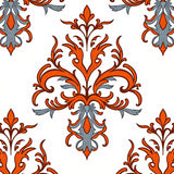 Distressed Damask Scroll with Weathered Finish Effects (Orange) - ODIKA