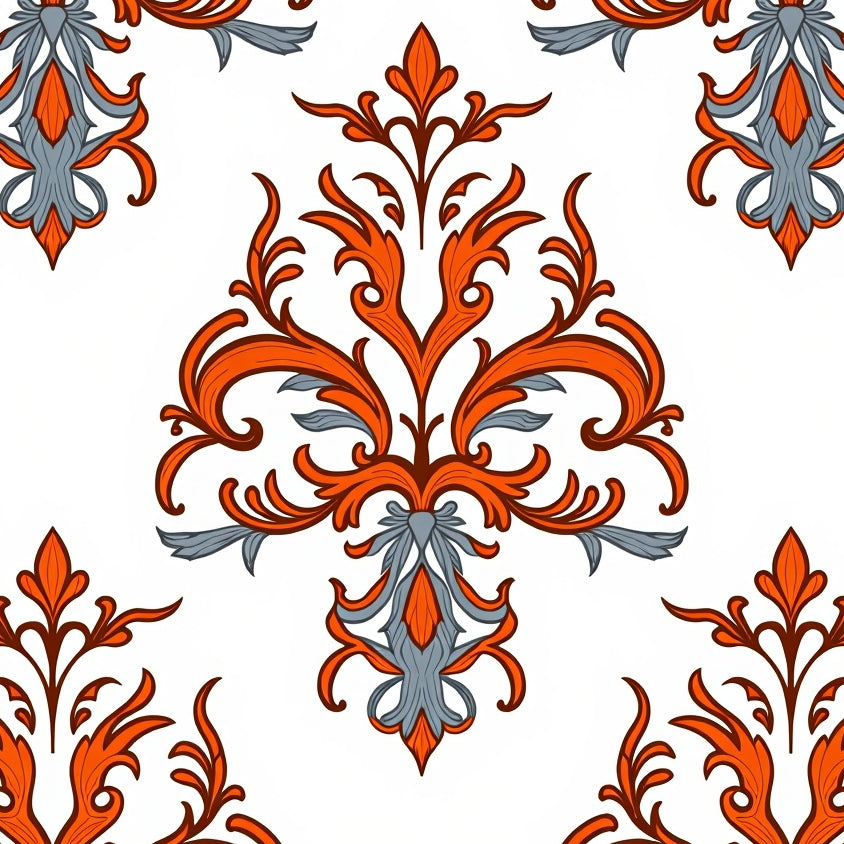 Distressed Damask Scroll with Weathered Finish Effects (Orange) - ODIKA