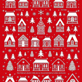 Magical Frosty Village Panorama Tapestry(Red)