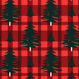 Festive Pine Tree with Checkered Border Holiday(Red)