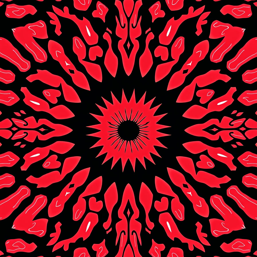 Abstract Kaleidoscope Starburst with Radiating Petals (Red) - ODIKA