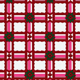 Plaid Gingham Grid with Vintage Ribbon and Festooned Berry Details(Red)