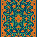 Elegant Victorian Floral Scroll with Detailed Leaf and Flower Accents (Blue)