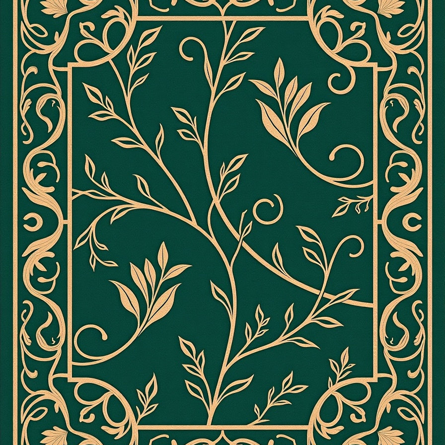 Art Nouveau Vinework with Stylized Leaf Flourishes and Curved Detailing (Green) - ODIKA