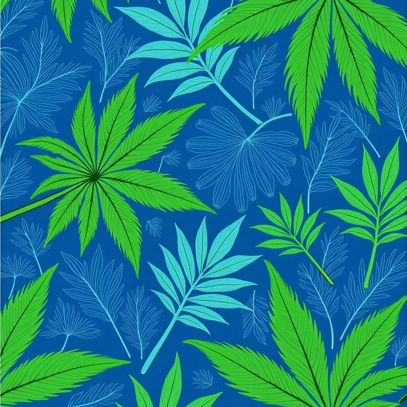 Tropical Jungle Mystical Leaf Exotic Illustration (Blue) - ODIKA