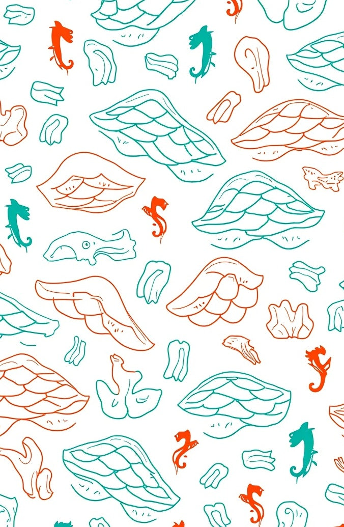 Tropical Fish Scale Waves Seahorse Underwater Motif (Red) - ODIKA