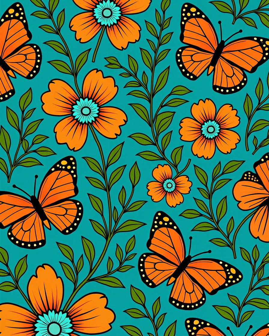 Botanical Monarch Dreamscape with Stylized Accents (Teal) - ODIKA
