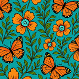 Botanical Monarch Dreamscape with Stylized Accents (Teal) - ODIKA