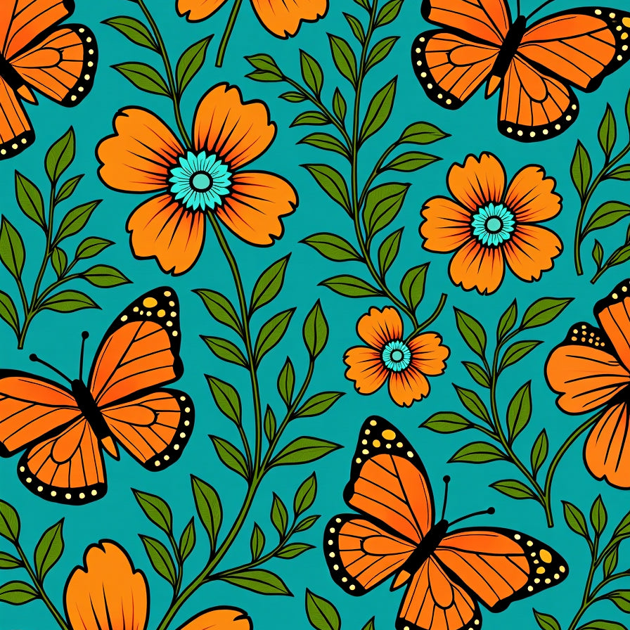 Botanical Monarch Dreamscape with Stylized Accents (Teal) - ODIKA