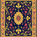 Vintage Damask Flourish with Central Motif(Blue)