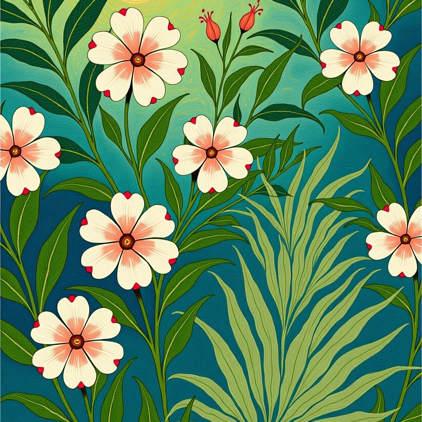 Dreamy Hibiscus Panorama Dappled Sunlight Tropical Wonderland (Blue) - ODIKA