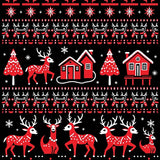 Enchanted Winter Village with Starlit Sky and Carved Deer Motifs(Red)