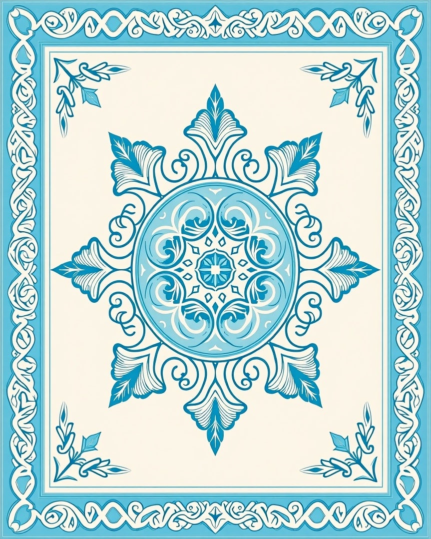 Whimsical Starburst Elegant Swirl Trellis Medallion Nouveau Floral (Blue) - ODIKA