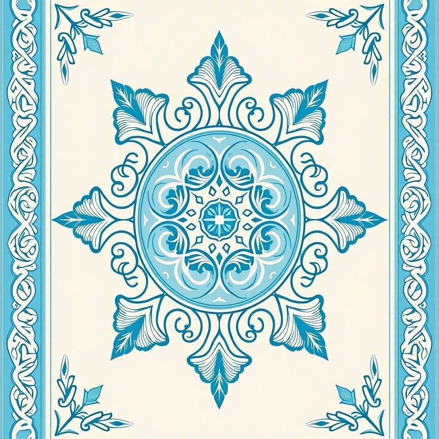 Whimsical Starburst Elegant Swirl Trellis Medallion Nouveau Floral (Blue) - ODIKA