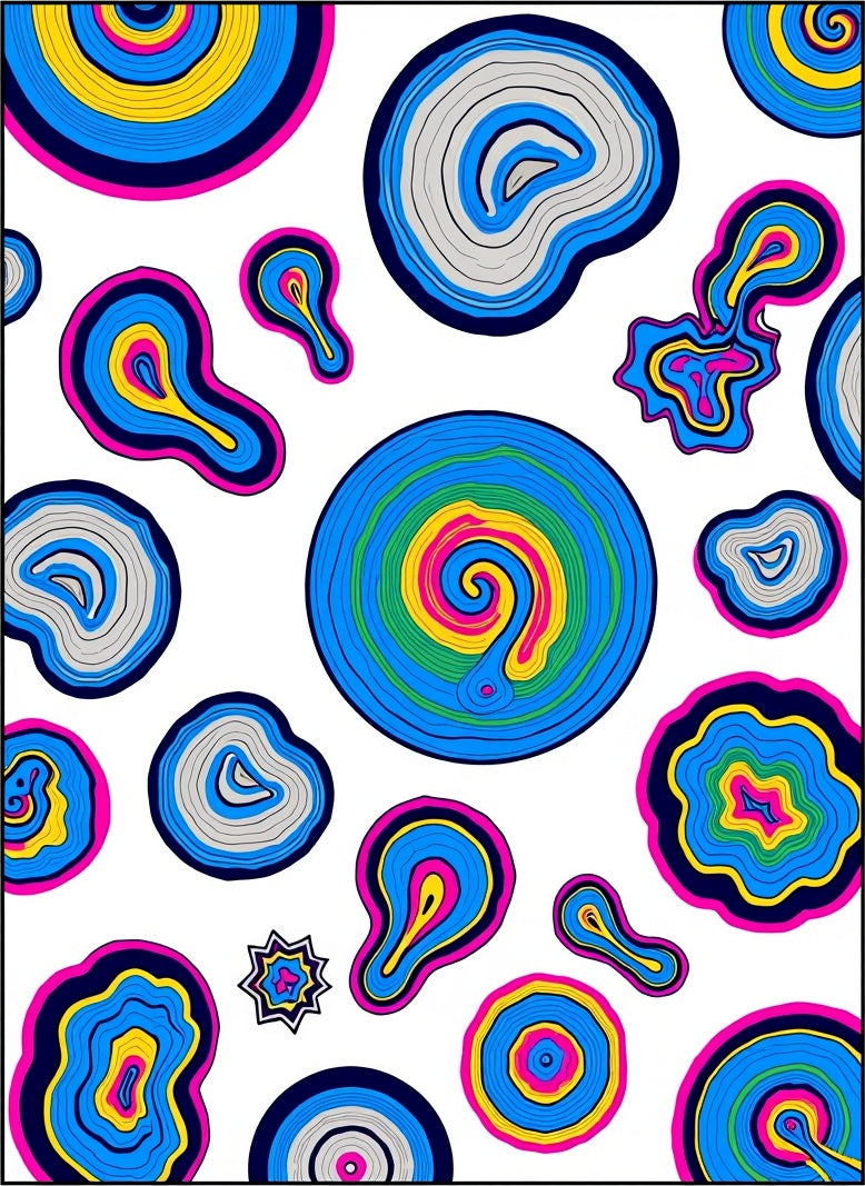 Tie Dye Spiral Medallions with Radiating Color Bursts (Blue) - ODIKA