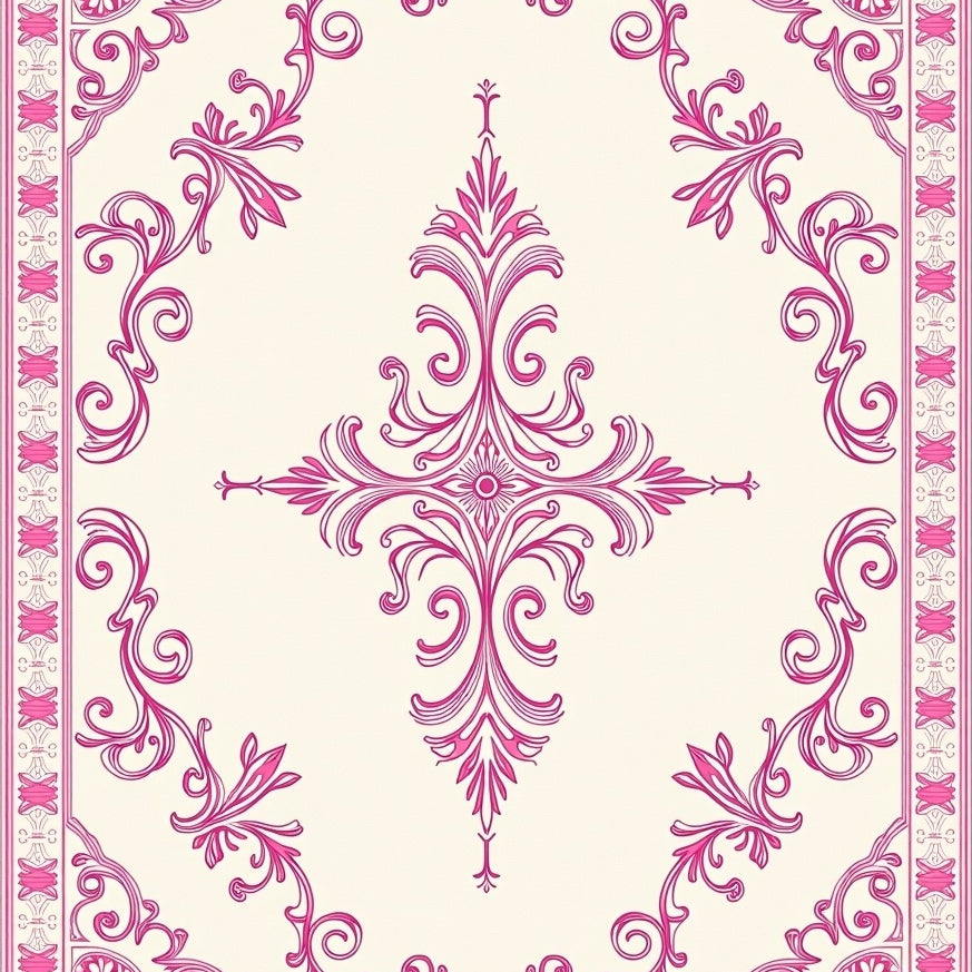 Damask Paisley Scrollwork Vintage Botanical Print (Pink) - ODIKA