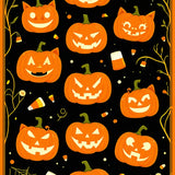 Haunted Pumpkin Patch Rug With Grinning Jack O Lanterns And Spooky Cat Shadows(Black)