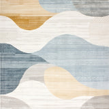 Abstract Contemporary with Layered Beige and Blue Geometric Waves(Beige)