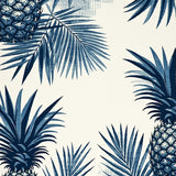 Coastal Pineapple and Tropical Leaf Area Rug in Navy and Ivory Shades(Blue)