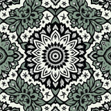 Monochrome Interlocking Floral Medallion Patterned Artwork (Green)