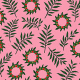 Festive Holly Wreath Motif With Interlocking Ivy Vines(Pink)