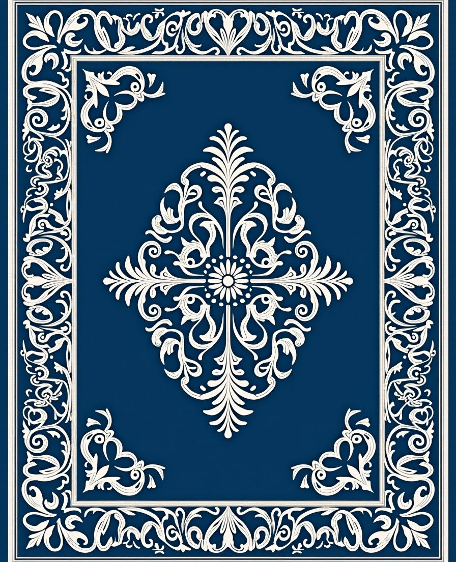 Damask Entrance Anti Slip Traditional Design (Blue) - ODIKA
